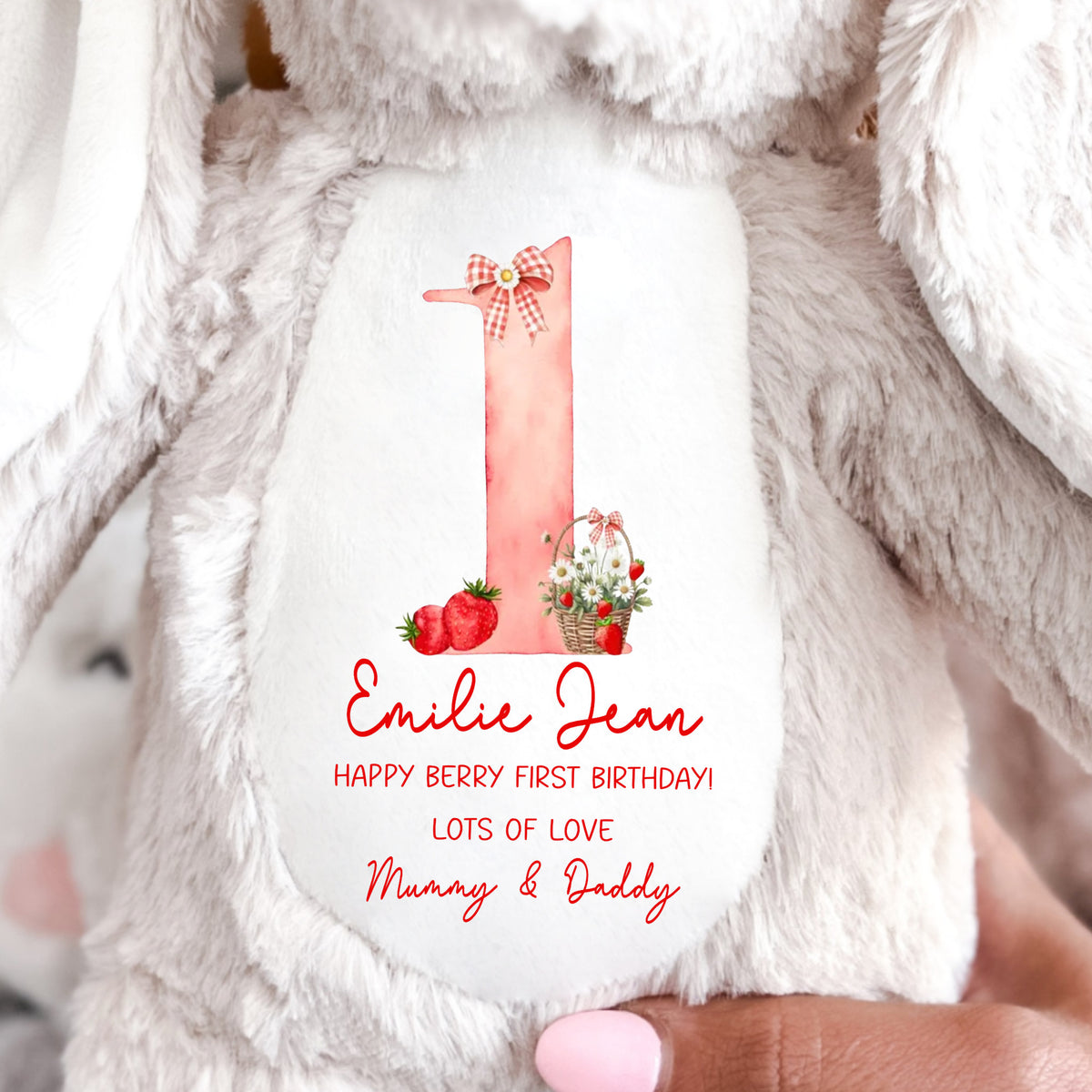 Personalised Bunny Teddy 1st Birthday - Berry