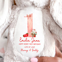 Personalised Bunny Teddy 1st Birthday - Berry