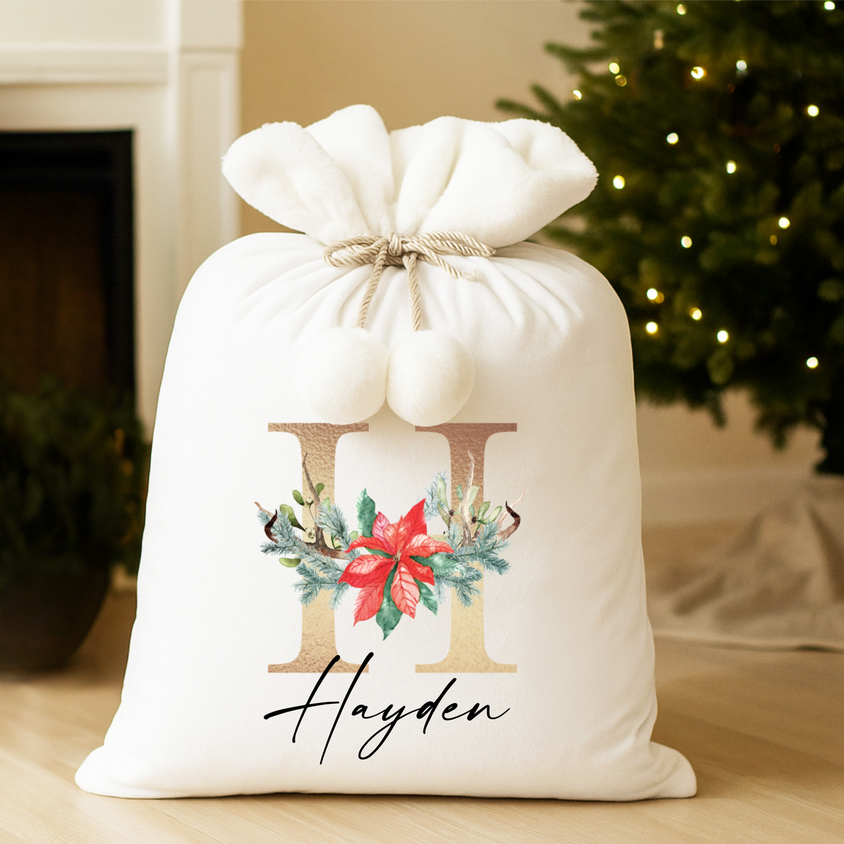 Personalised Velvet Christmas Santa Sack | Festive Greenery
