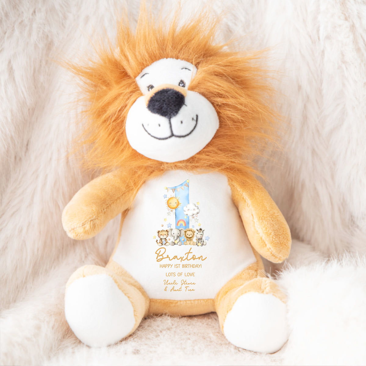 Personalised Bunny Teddy 1st Birthday - Safari Lion
