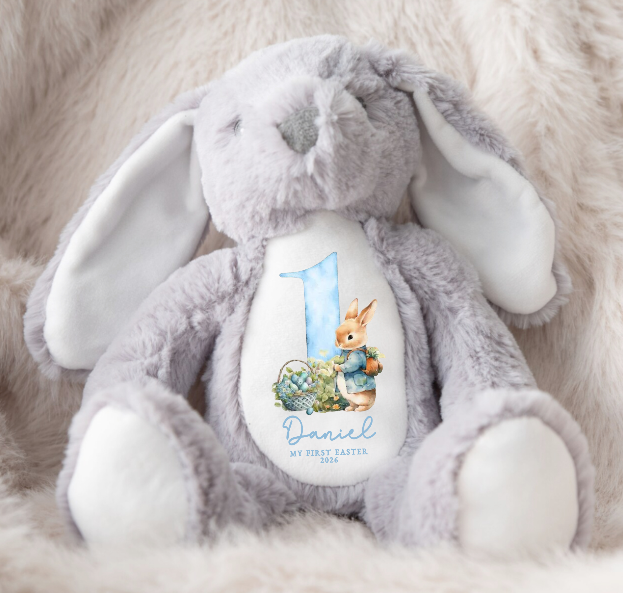 Personalised Blue First Easter Bunny – Ayla & Lara