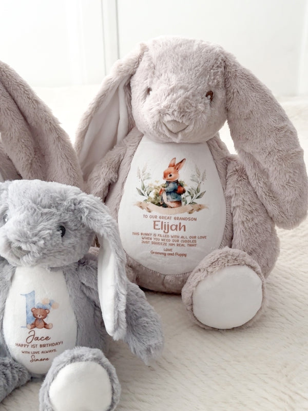 Personalised New Baby Grandbaby Bunny Teddy Ayla & Lara