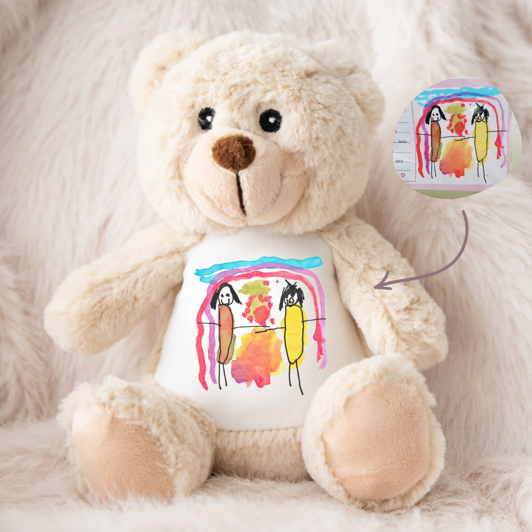 Personalised Teddy with Kids Artwork Drawing Ayla & Lara