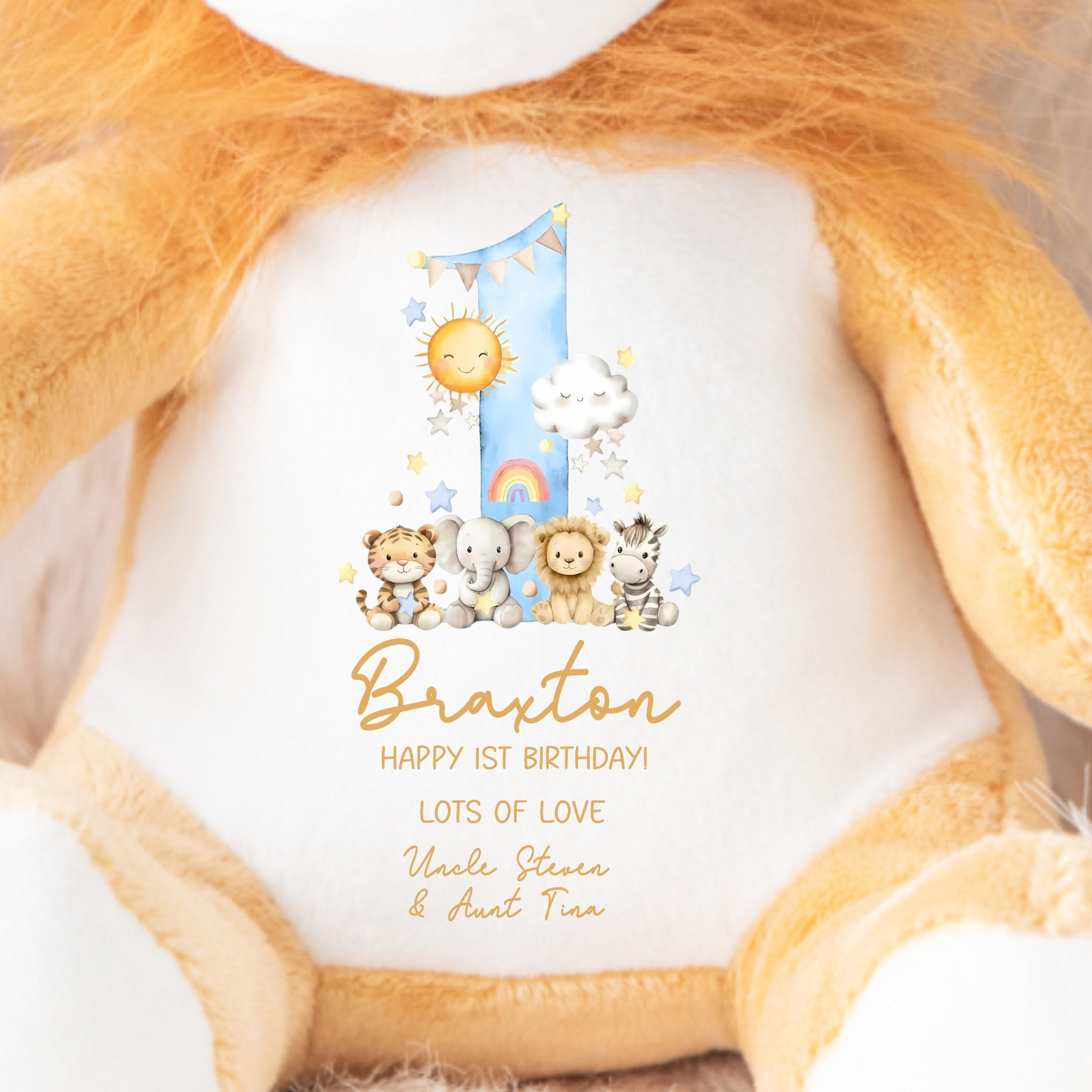 Personalised Bunny Teddy 1st Birthday - Safari Lion Ayla & Lara