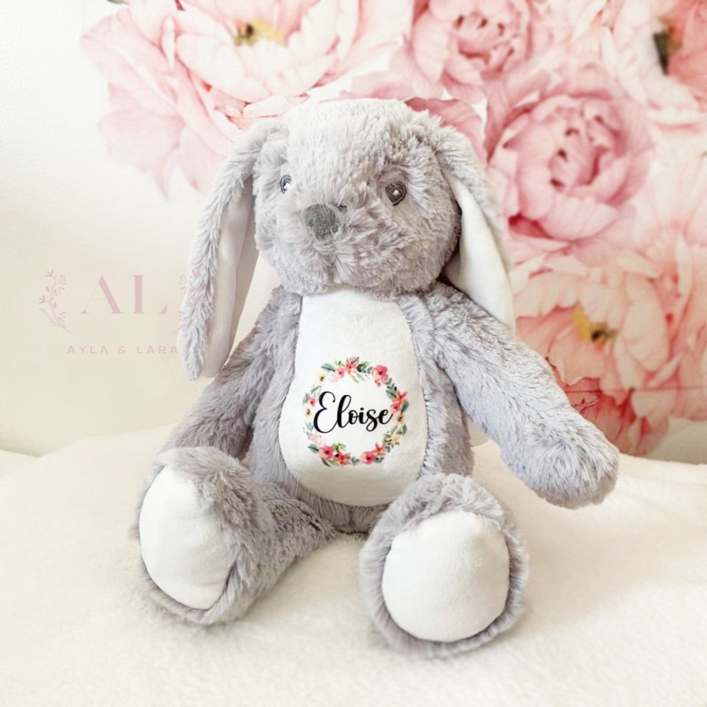 Personalised Name Bunny with Floral Wreath - Ayla & Lara