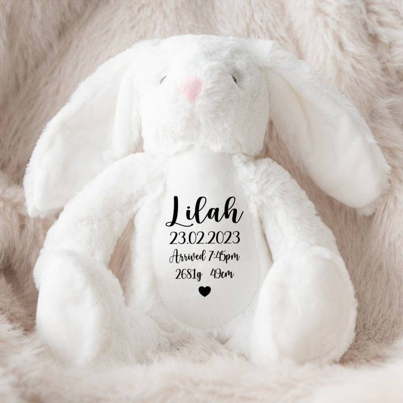 Personalised White Bunny | Birth Details - Ayla & Lara