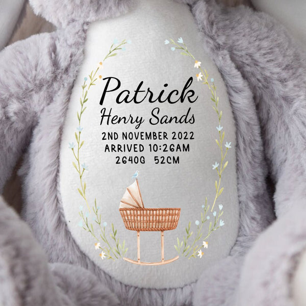 Personalised bunny close up of a new baby announcement